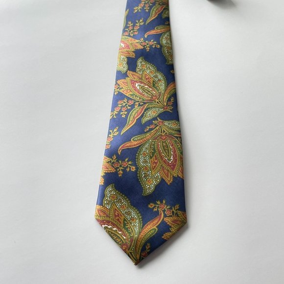 4/$25 Vintage Rome Silk Necktie Baroque Floral Print Blue Red Orange Green - Picture 3 of 11